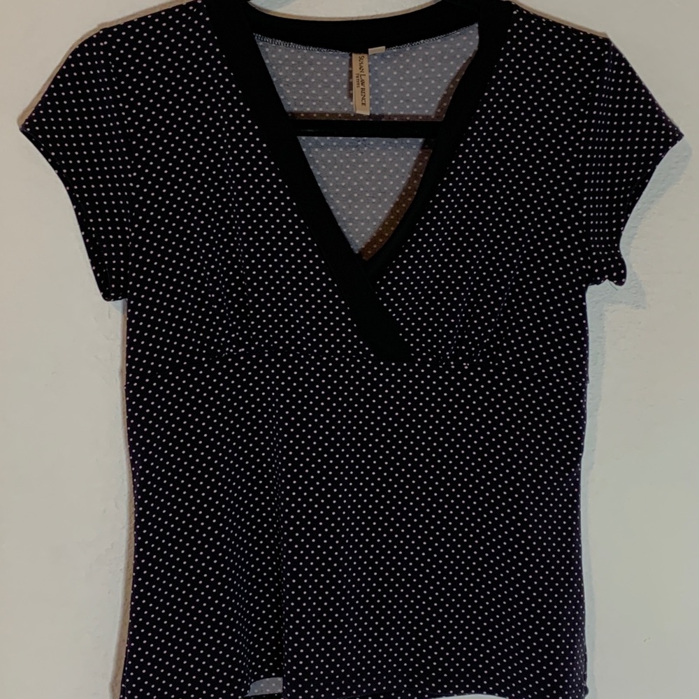Vintage USA Pink and Black Polka Dot Surplice Top